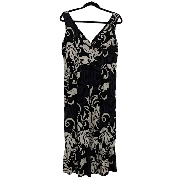 Vintage Hilo Hattie Womens Midi Dress Made in Hawaii Black White Size M Ruffle - Picture 3 of 11